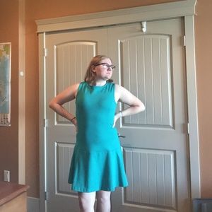 Teal Drop Waist Peacocks Dress